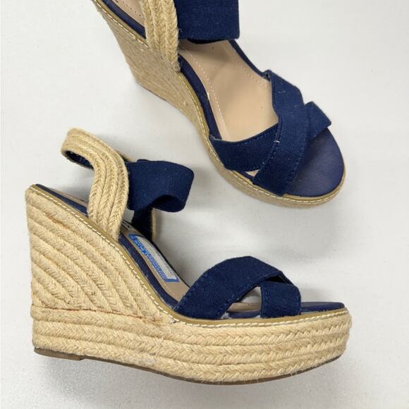 Steve Madden Blue Chambray Espadrille Wedge Sandals Women’s 8.5 Beachy Casual - Picture 1 of 9